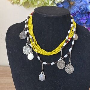 Free People Rhodium Plated Beaded multiple Strands Necklaces NWT